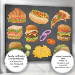 Watercolour Fast Food Collection Kitchen Illustration Canvas Wall Art Print Decor Picture Ready To Hang - thumbnail 3