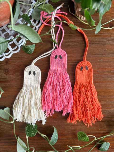 Macrame Ghost Car Charm - Trendy Halloween Decor Accessory Boho Pink - image 1