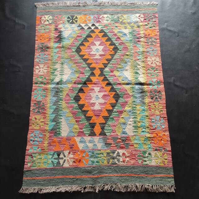 Kilim Rug Multicolour, Handmade Artisan Afghan Turkish Aztec Geometric Wool 141x98 cm - image 1