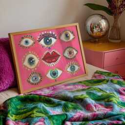 Psychedelic Eye Lips Print Hot Pink Surrealist Wall Art - thumbnail 3