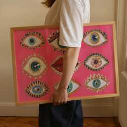 Psychedelic Eye Lips Print Hot Pink Surrealist Wall Art - thumbnail 2