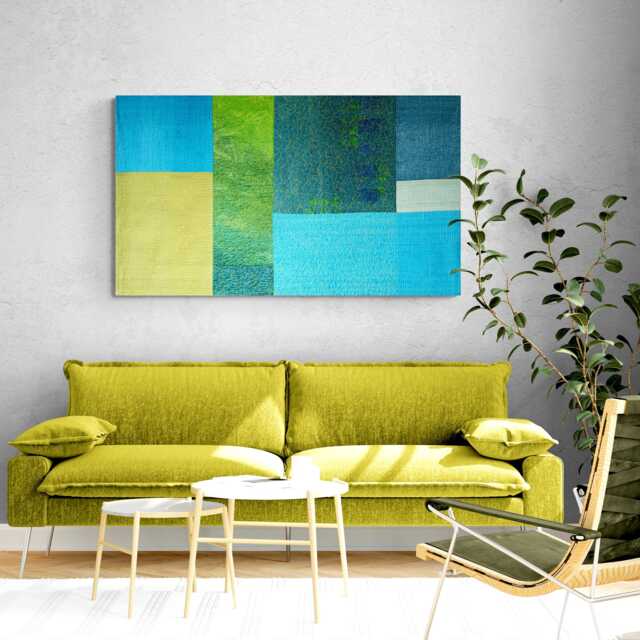 Modern Quilted Silk Wall Hanging Ocean Color Tapestry Art - image 1
