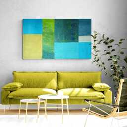 Modern Quilted Silk Wall Hanging Ocean Color Tapestry Art - thumbnail 1