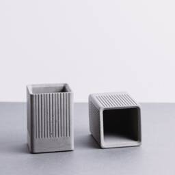 Ribbed Concrete Toothbrush Holder, Fluted Minimalist Bathroom Cup, Modern Grey Stand, Industrial Vanity Organizer, Handcrafted Set - thumbnail 2
