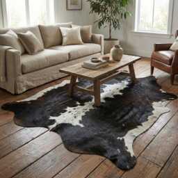 Authentic Medium Dark Brown & White Cowhide Rug - Luxurious Hair-On Leather For Sophisticated Spaces - 45x47 Inches - thumbnail 2