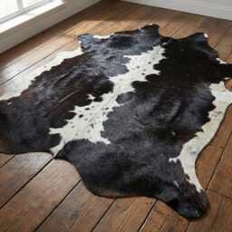 Authentic Medium Dark Brown & White Cowhide Rug - Luxurious Hair-On Leather For Sophisticated Spaces - 45x47 Inches - thumbnail 3