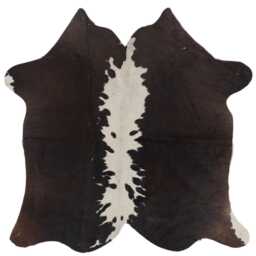 Authentic Medium Dark Brown & White Cowhide Rug - Luxurious Hair-On Leather For Sophisticated Spaces - 45x47 Inches - thumbnail 1
