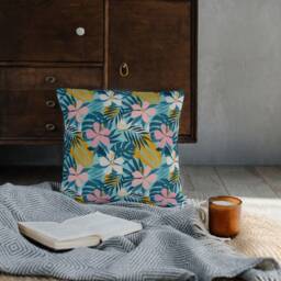 Outdoor Pillows - Weatherproof Garden Cushions Tropical Hawaiian Aqua Blue Pink Hibiscus Floral Decorative Waterproof Home Decor - thumbnail 2
