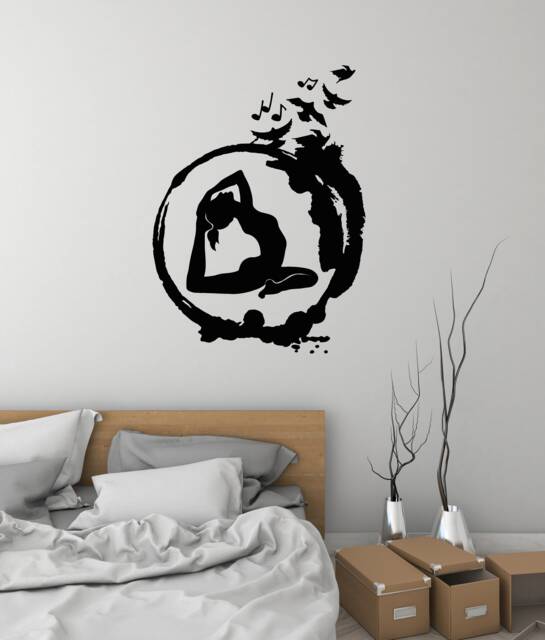 Yoga Woman Vinyl Wall Decal Enso Circle Meditating Girl Bedroom Decor Meditation Room Wellness Center Stickers Mural - #2978Di - image 1