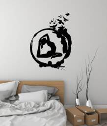 Yoga Woman Vinyl Wall Decal Enso Circle Meditating Girl Bedroom Decor Meditation Room Wellness Center Stickers Mural - #2978Di - thumbnail 1