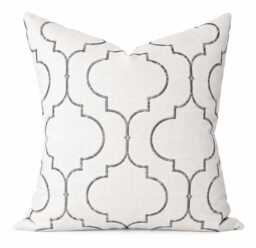 Grey Moroccan Embroidered Pillow Cover, Silver Trellis Accent Pillow, Modern Geometric Throw Designer Cushion, All Sizes - thumbnail 1