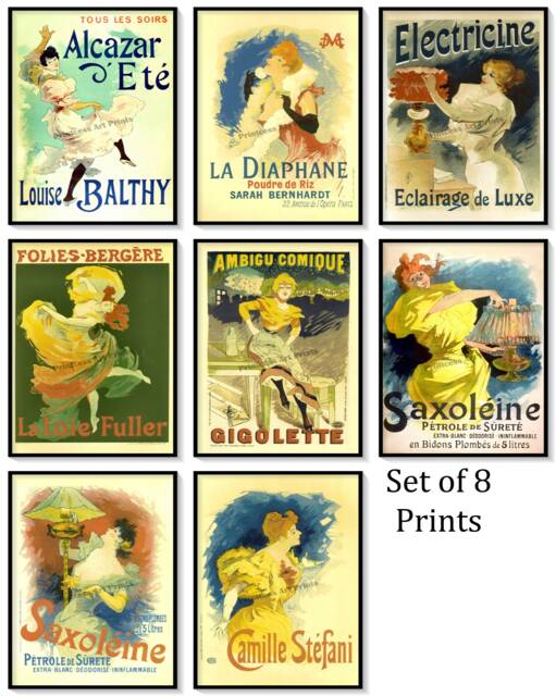 Art Deco French Advertising Poster Prints, Burlesque Dancer Theme, Set Of 8 - image 1
