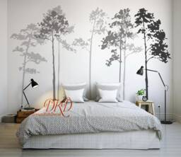Pine Tree Wall Decals Stickers - Fir Forest Silhouette Wall Decor, Forest Mural Effect Decal, Nursery Decor - thumbnail 1