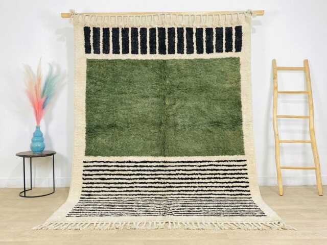 Moss Green White Black Abstract Moroccan Shag Rug, Hand Tufted Berber Area Large Living Room Carpet, Modern Boho Decor - image 1
