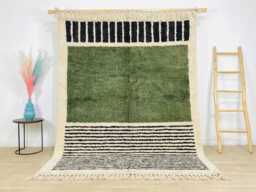Moss Green White Black Abstract Moroccan Shag Rug, Hand Tufted Berber Area Large Living Room Carpet, Modern Boho Decor