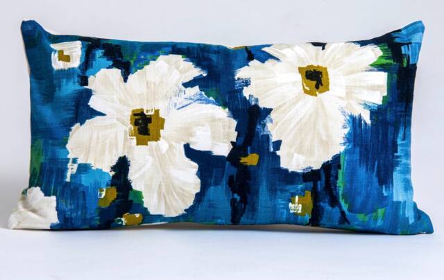 Blue Floral Pillow Cover, Harlequin Fabric Lumbar - image 1