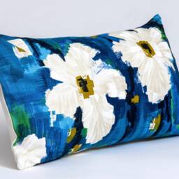 Blue Floral Pillow Cover, Harlequin Fabric Lumbar - thumbnail 2