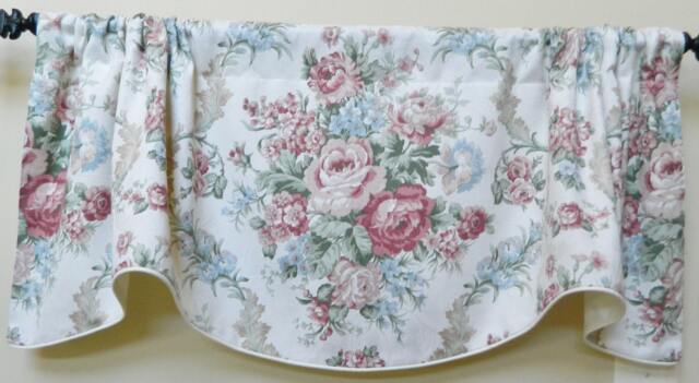 Mill Creek Rose Floral Pattern - Window Valance/Lined & Corded Rod Pocket Scallop Valance/ Shabby Chic - image 1