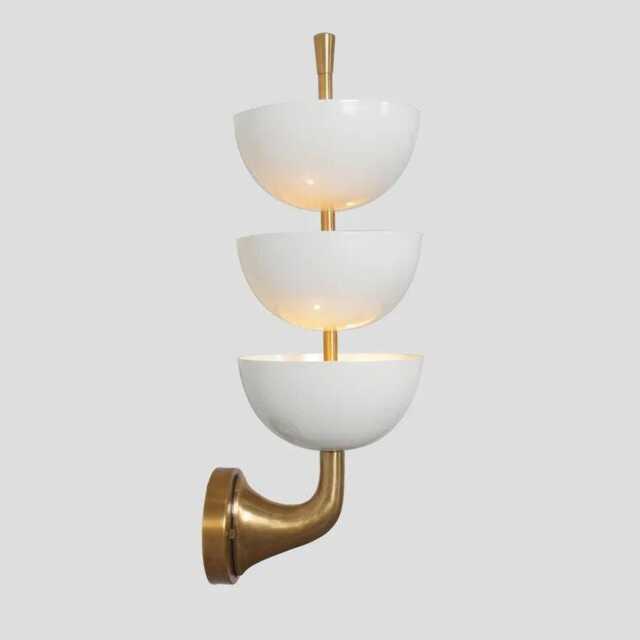 Mid-Century Modern Brass & White Wall Sconce - Tiered Lighting Fixture - image 1