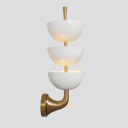 Mid-Century Modern Brass & White Wall Sconce - Tiered Lighting Fixture - thumbnail 1