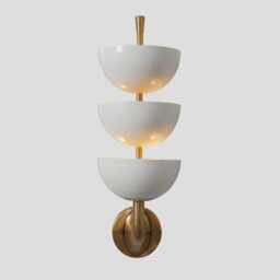 Mid-Century Modern Brass & White Wall Sconce - Tiered Lighting Fixture - thumbnail 2
