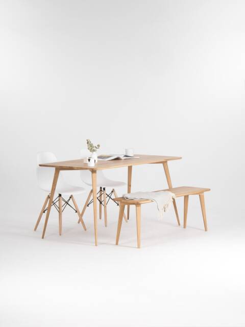 Solid Oak Dining Table & Bench Set - Mid Century Modern Scandinavian Design - image 1