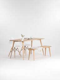 Solid Oak Dining Table & Bench Set - Mid Century Modern Scandinavian Design - thumbnail 1