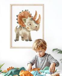 Triceratops Dinosaur Art Print Kids Room Decor - thumbnail 1