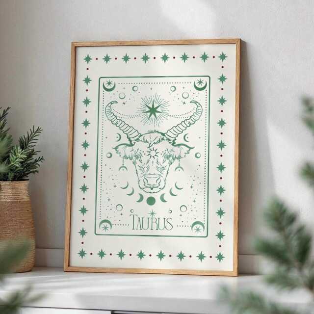 Taurus Zodiac Aesthetic Wall Art, Trendy Print, Astrology Decor, Celestial Star Sign Poster, Spiritual Gift For Her - image 1