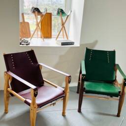 Roorkee Chair Walnut & Green Leather Campaign Chair - thumbnail 4