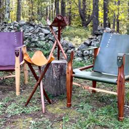 Roorkee Chair Walnut & Green Leather Campaign Chair - thumbnail 3