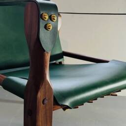 Roorkee Chair Walnut & Green Leather Campaign Chair - thumbnail 2