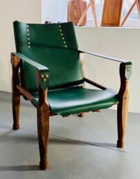 Roorkee Chair Walnut & Green Leather Campaign Chair - thumbnail 1