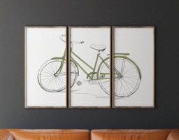 Printable Bicycle Art, Wall Triptych, Contemporary Living Room Decor, Art - thumbnail 1