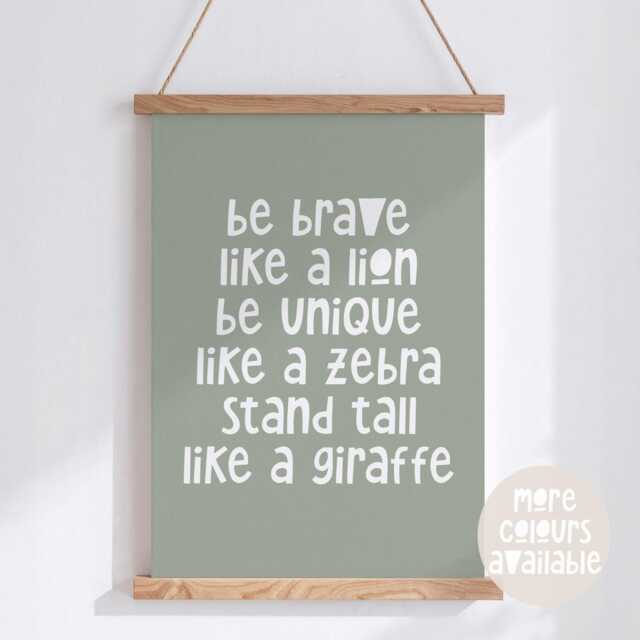 Be Brave Like A Lion Print -- Safari Nursery Print, Bedroom Jungle Decor, Unframed - image 1