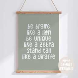 Be Brave Like A Lion Print -- Safari Nursery Print, Bedroom Jungle Decor, Unframed - thumbnail 1