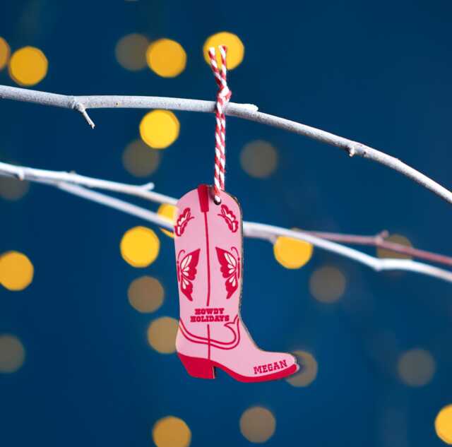 Personalised Cowboy Boot Christmas Decoration - image 1