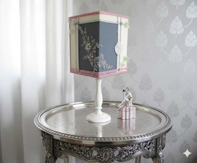 Silver Jewelled Applique Lampshade - Square Embroidered Light Shade Vintage Romantic Decor With Delicate Pink Flowers & Fine Trim - image 1