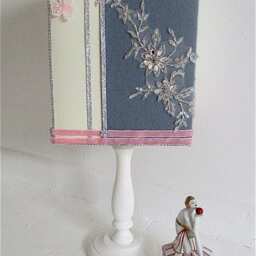 Silver Jewelled Applique Lampshade - Square Embroidered Light Shade Vintage Romantic Decor With Delicate Pink Flowers & Fine Trim - thumbnail 3