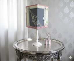 Silver Jewelled Applique Lampshade - Square Embroidered Light Shade Vintage Romantic Decor With Delicate Pink Flowers & Fine Trim - thumbnail 1