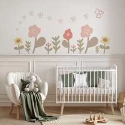 Boho Flower Wall Stickers, Neutral Nursery Decals, Floral Baby Room Decor, Scandinavian Peel & Stick Flowers - thumbnail 2
