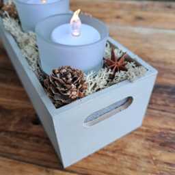 Rustic Painted Wooden Candle Box With Moss & Cones - thumbnail 3