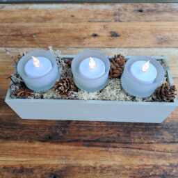 Rustic Painted Wooden Candle Box With Moss & Cones - thumbnail 4