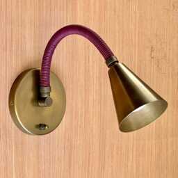 Mid Century Brass Gooseneck Wall Sconce - Adjustable Italian Stilnovo Lamp- Leather Reading Sconces Seed Hotel Style - thumbnail 3