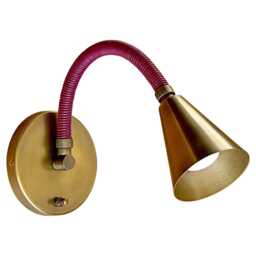 Mid Century Brass Gooseneck Wall Sconce - Adjustable Italian Stilnovo Lamp- Leather Reading Sconces Seed Hotel Style - thumbnail 1