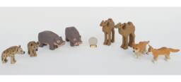 Hand Carved Wooden Animals, Hyena, Hippo, Camel, Dingo - thumbnail 1
