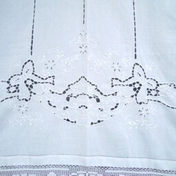 Handmade Cotton Curtain Cutwork Embroidery, Crochet Lace, Cherub Design - thumbnail 2