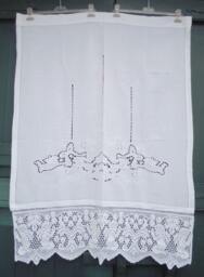 Handmade Cotton Curtain Cutwork Embroidery, Crochet Lace, Cherub Design - thumbnail 1