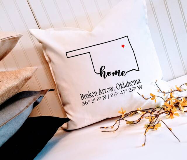 Oklahoma Home Coordinates Pillow Cover Custom City Map Art - image 1