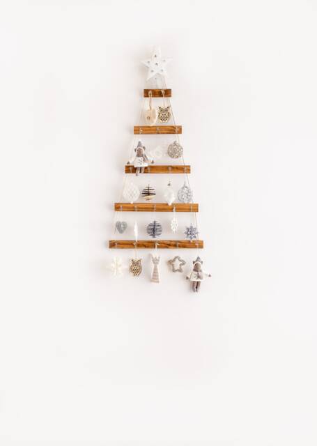 Handmade Walnut Hanging Wall Christmas Tree - 1M Wooden Decor - image 1